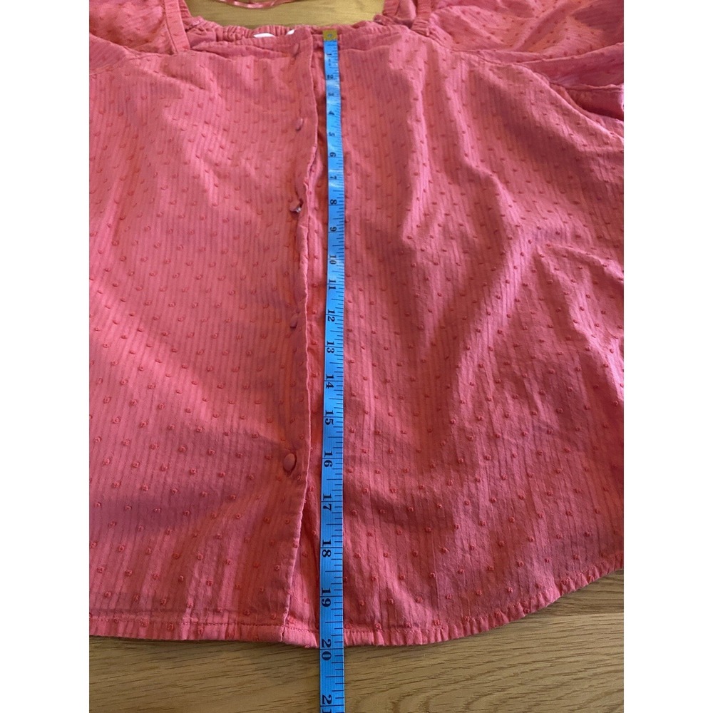 LC Lauren Conrad Womens Sz XXL Swiss Dot Pink Tie Sleeve Feminine Button Down - Picture 6 of 10